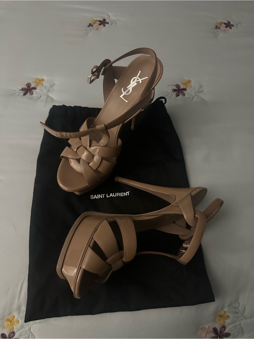 Yves Saint Laurent Taupe Braided Platform Heels
